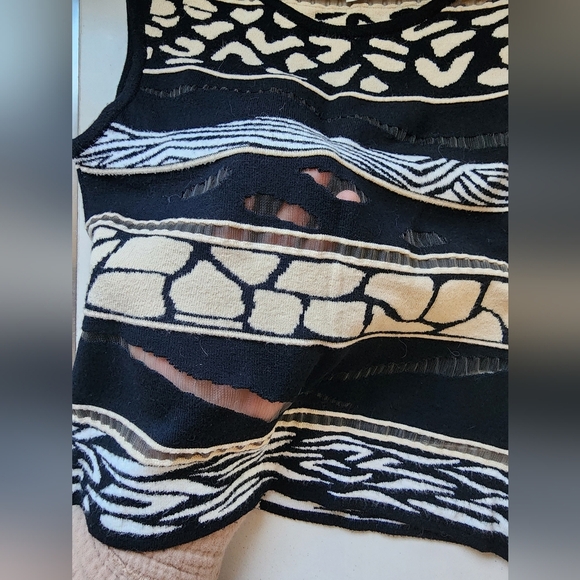 ANGELICA VAL vintage tank top, black/white/cream, animal print, size M - Picture 5 of 5